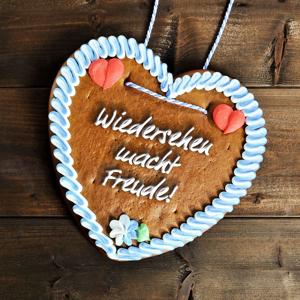 Lebkuchenherz mit der Aufschrift: „Wiedersehen macht Freude!“